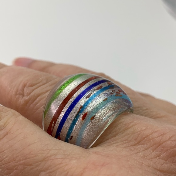 Multi Colored Glass Ring Size 7.5-8 - Picture 4 of 4